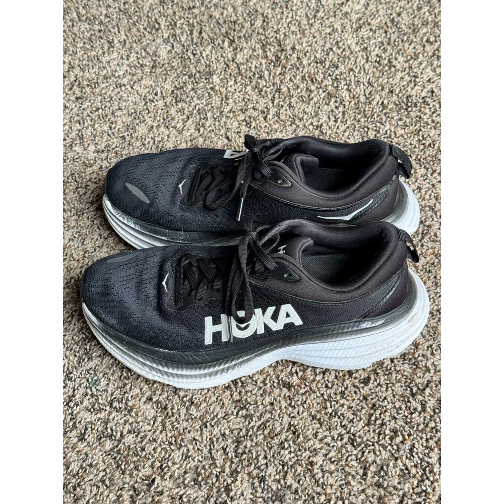 Hoka Bondi 8 Running Shoes Black Size 7.5 Cushioned Athletic Sneakers